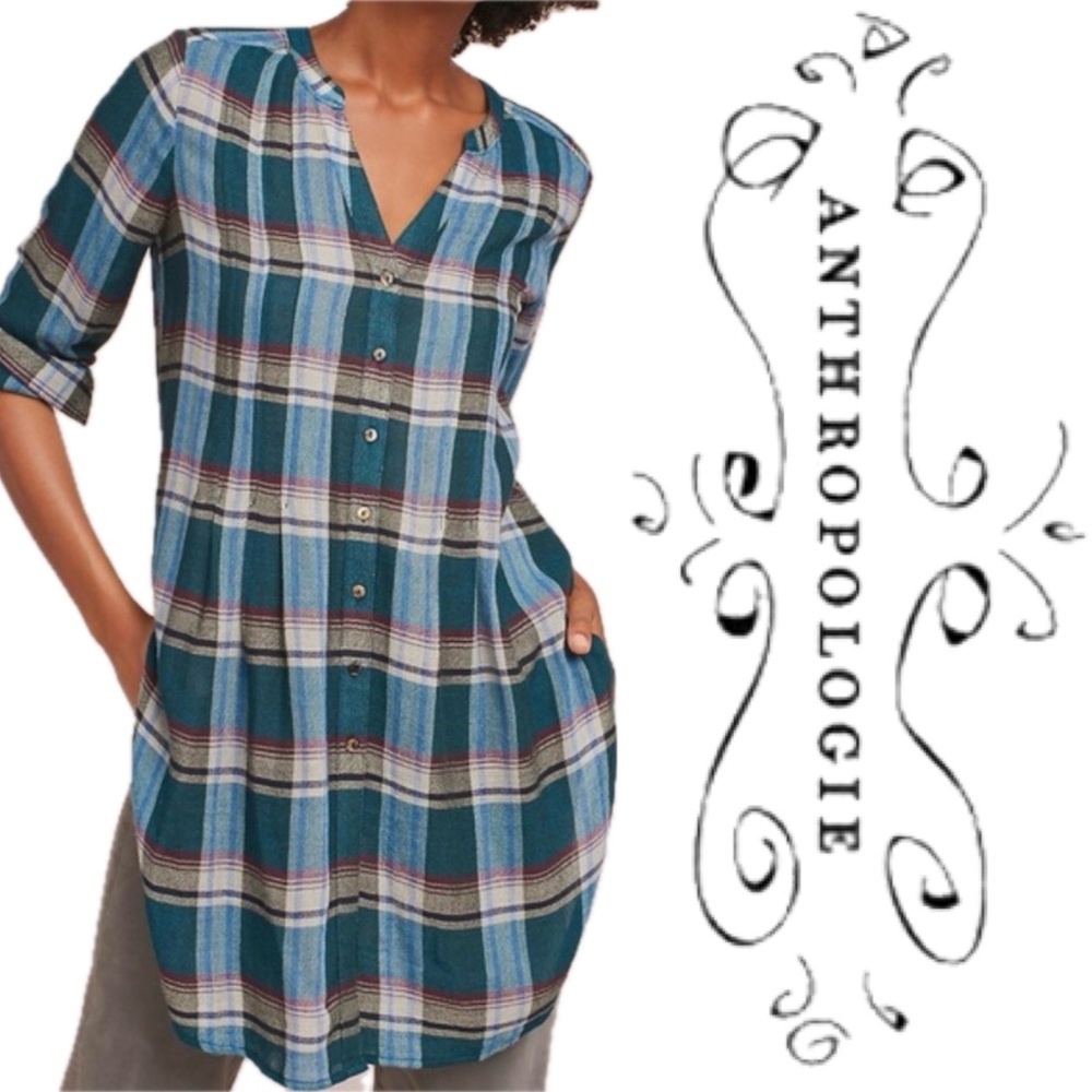 Anthropologie Lucie‎ Plaid Tunic, by Akemi + Kin - Blue Motif